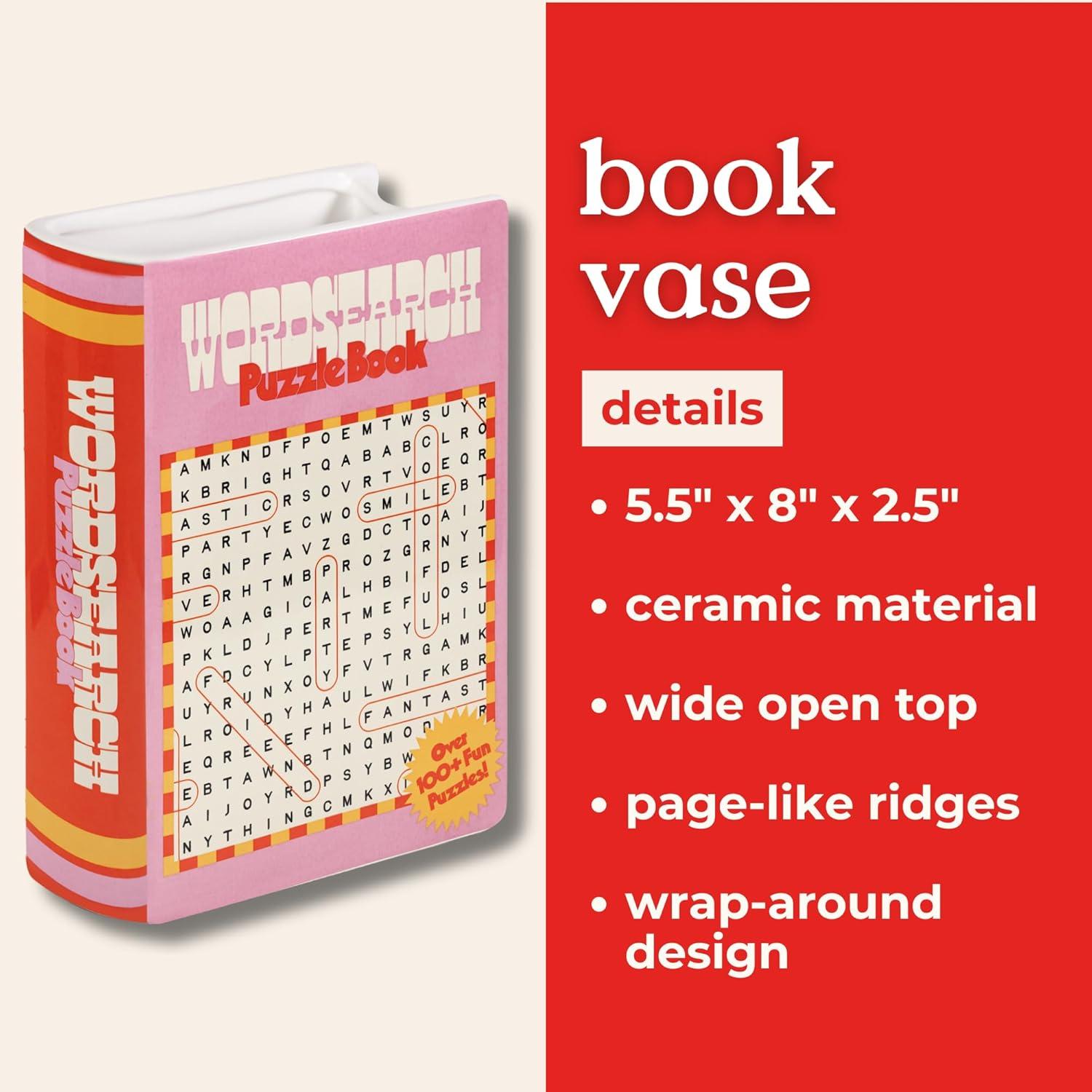 imagebando Decorative Book Shaped Vase Word Search Ceramic Vase Shelf Decor for Home or Office Word Search