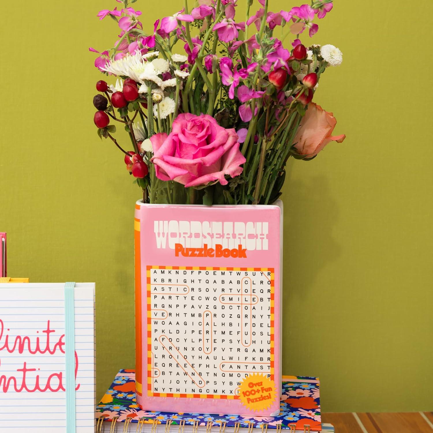 imagebando Decorative Book Shaped Vase Word Search Ceramic Vase Shelf Decor for Home or Office Word Search