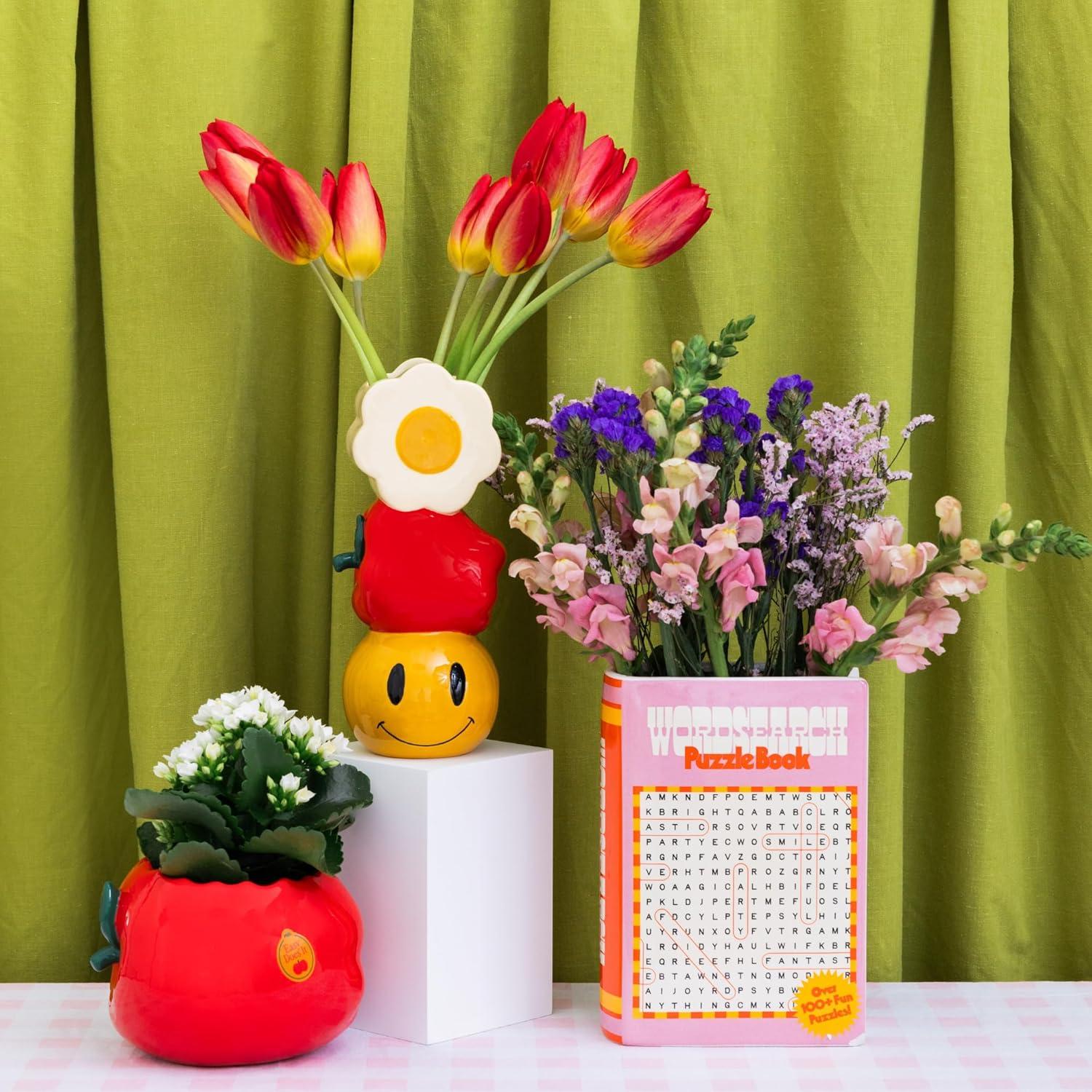 imagebando Decorative Book Shaped Vase Word Search Ceramic Vase Shelf Decor for Home or Office Word Search