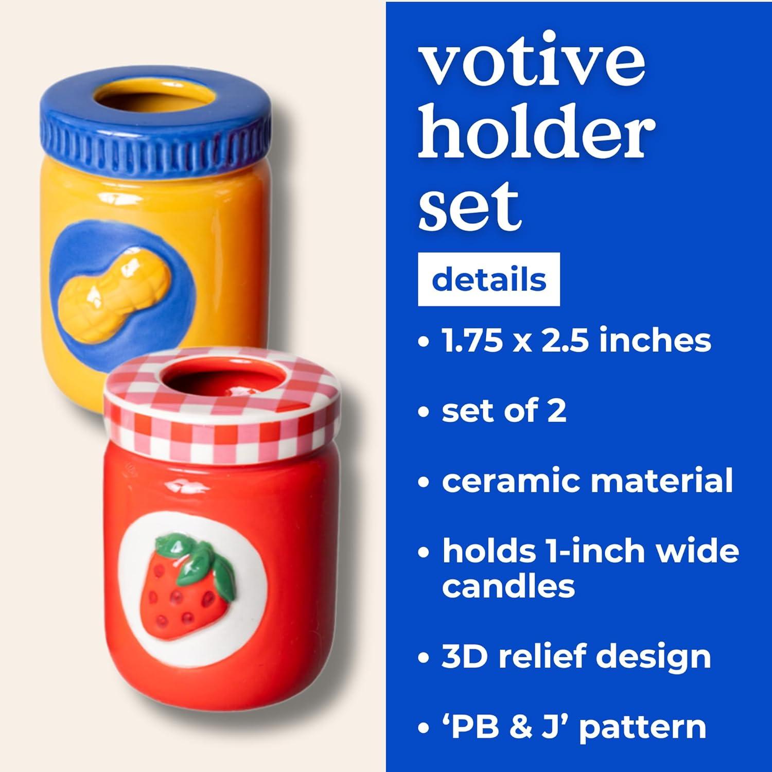 imagebando Set of 2 Decorative Candle Holders Unique Votive Candle Stick Decor Mini Jar Candle Holders for Table Centerpiece Peanut Butter and Jelly