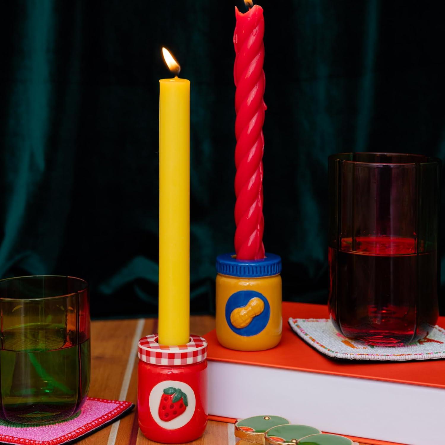 imagebando Set of 2 Decorative Candle Holders Unique Votive Candle Stick Decor Mini Jar Candle Holders for Table Centerpiece Peanut Butter and Jelly