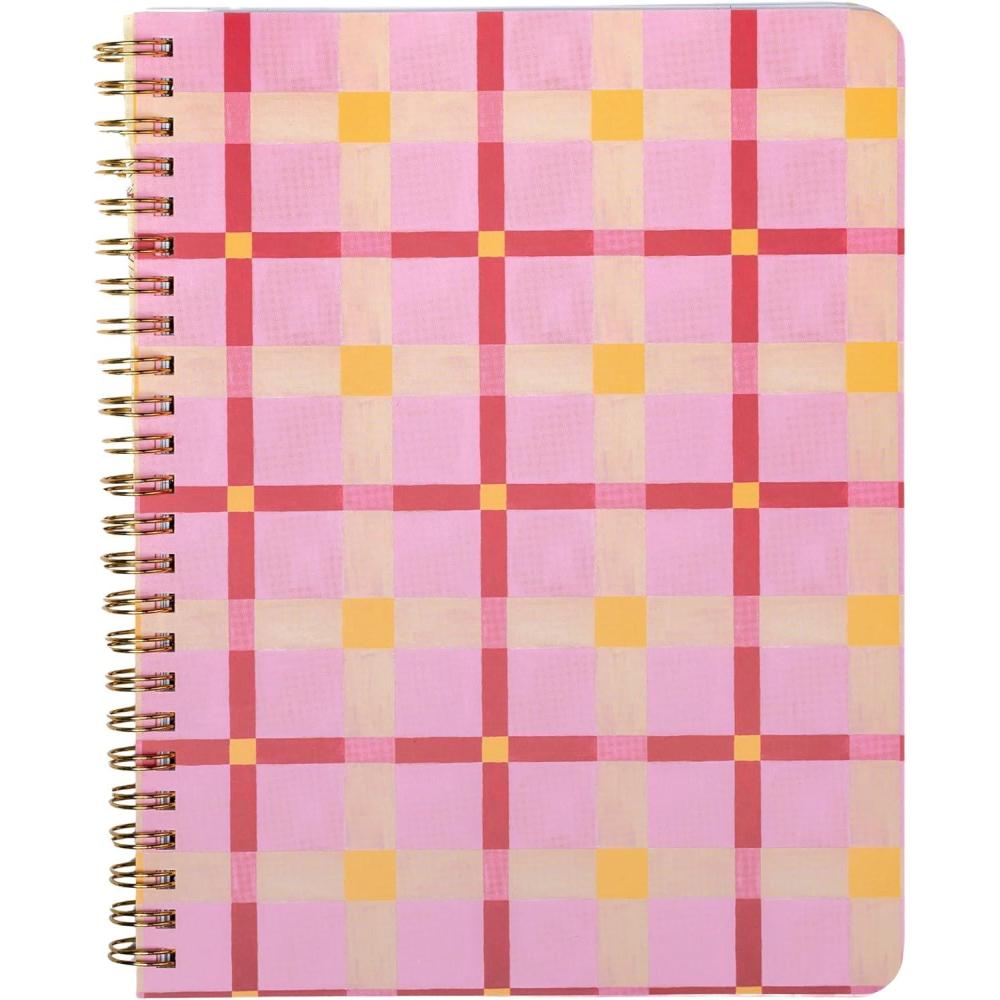 imagebando Rough Draft Mini Spiral Notebook with Saying 85quot x 675quot with Pockets and 160 Lined Pages Pink PlaidPink Plaid