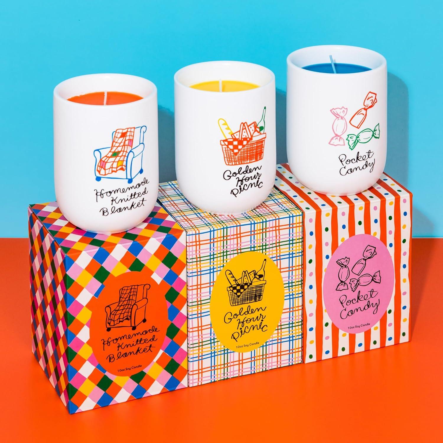 imagebando Fruity Scented Decorative Candle Cute and Aesthetic Vintage Inspired Candle Homemade Knitted Blanket