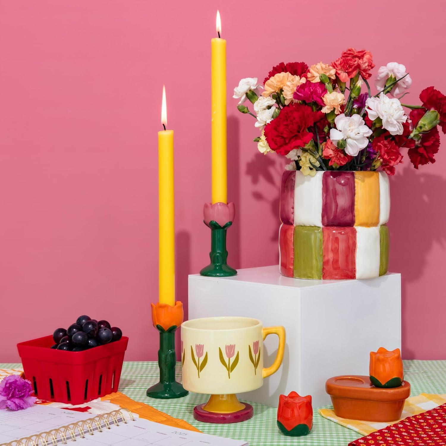 imagebando Set of 2 Decorative Candle Holders Unique Candle Stick Holders Colorful Taper Candle Holder Mini Candle Holders for Table Centerpiece Flowers