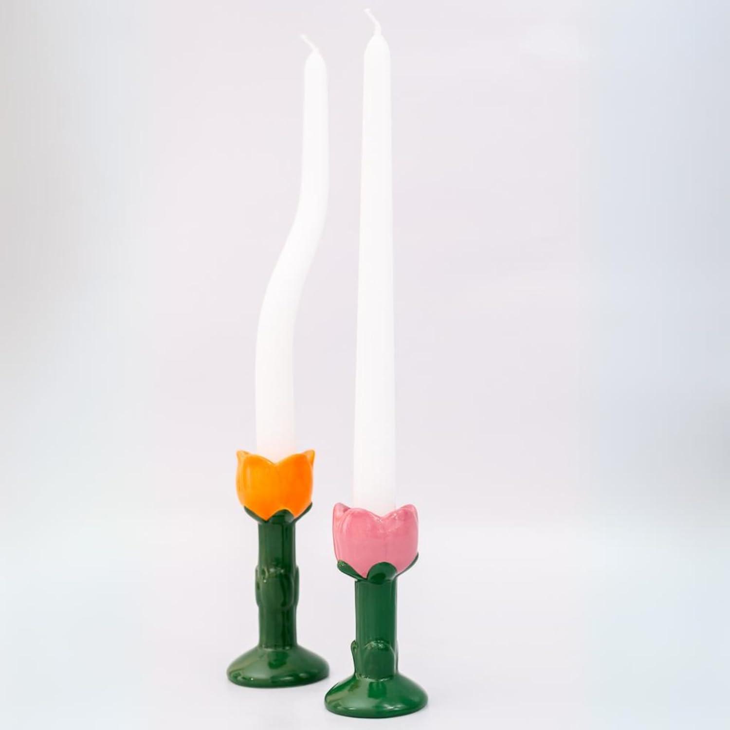 imagebando Set of 2 Decorative Candle Holders Unique Candle Stick Holders Colorful Taper Candle Holder Mini Candle Holders for Table Centerpiece Flowers