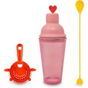 ban.do Cute Bar Set with Shaker, Strainer and Spoon, Cocktail Shaker Set, Bartender Kit, Bar Keeper Accessories, Heart