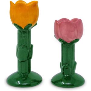 ban.do Set of 2 Decorative Candle Holders, Unique Candle Stick Holders, Colorful Taper Candle Holder, Mini Candle Holders for Table Centerpiece, Flowers