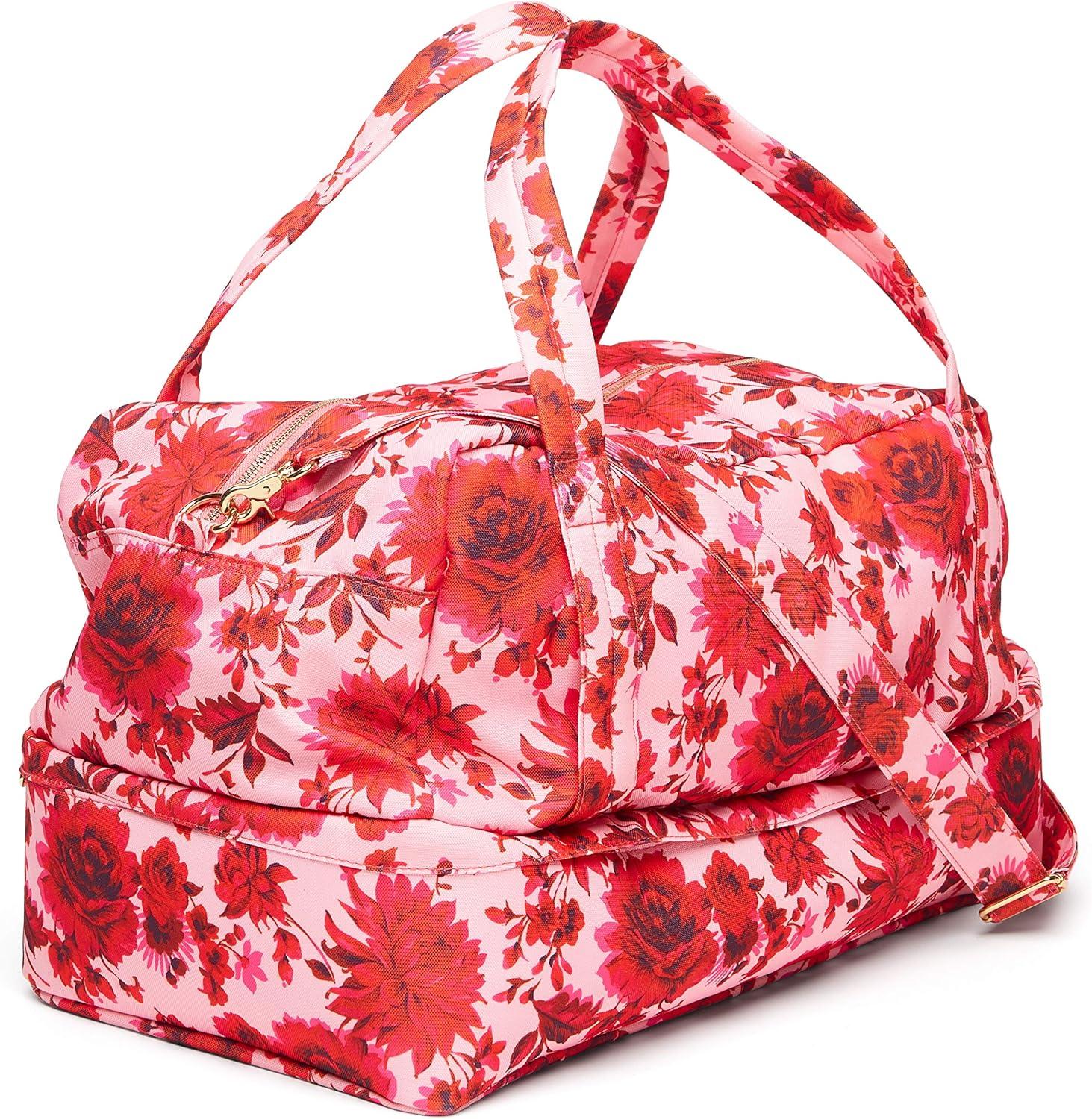 imageBando PinkRed Floral Getaway Traveler Bag Duffle Bag with Shoe Compartment and RemovableAdjustable Shoulder Strap Potpourri