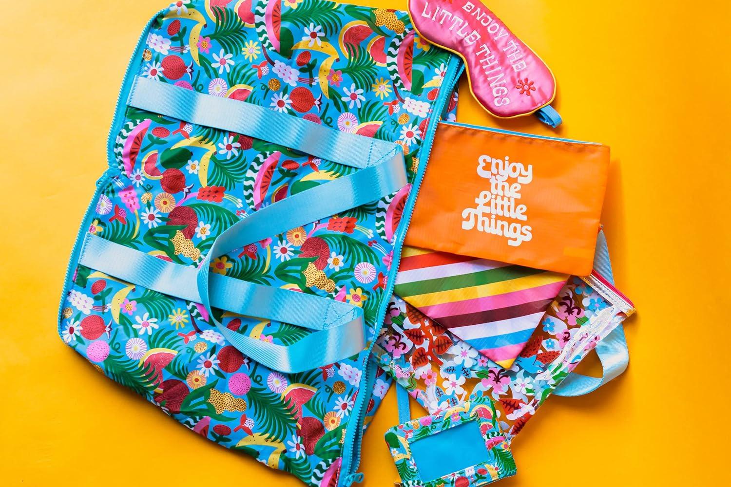 imagebando Foldable Beach Bag Large Tote Bag with Zipper Travel Tote Straps Hold Pool Towels Tutti Frutti