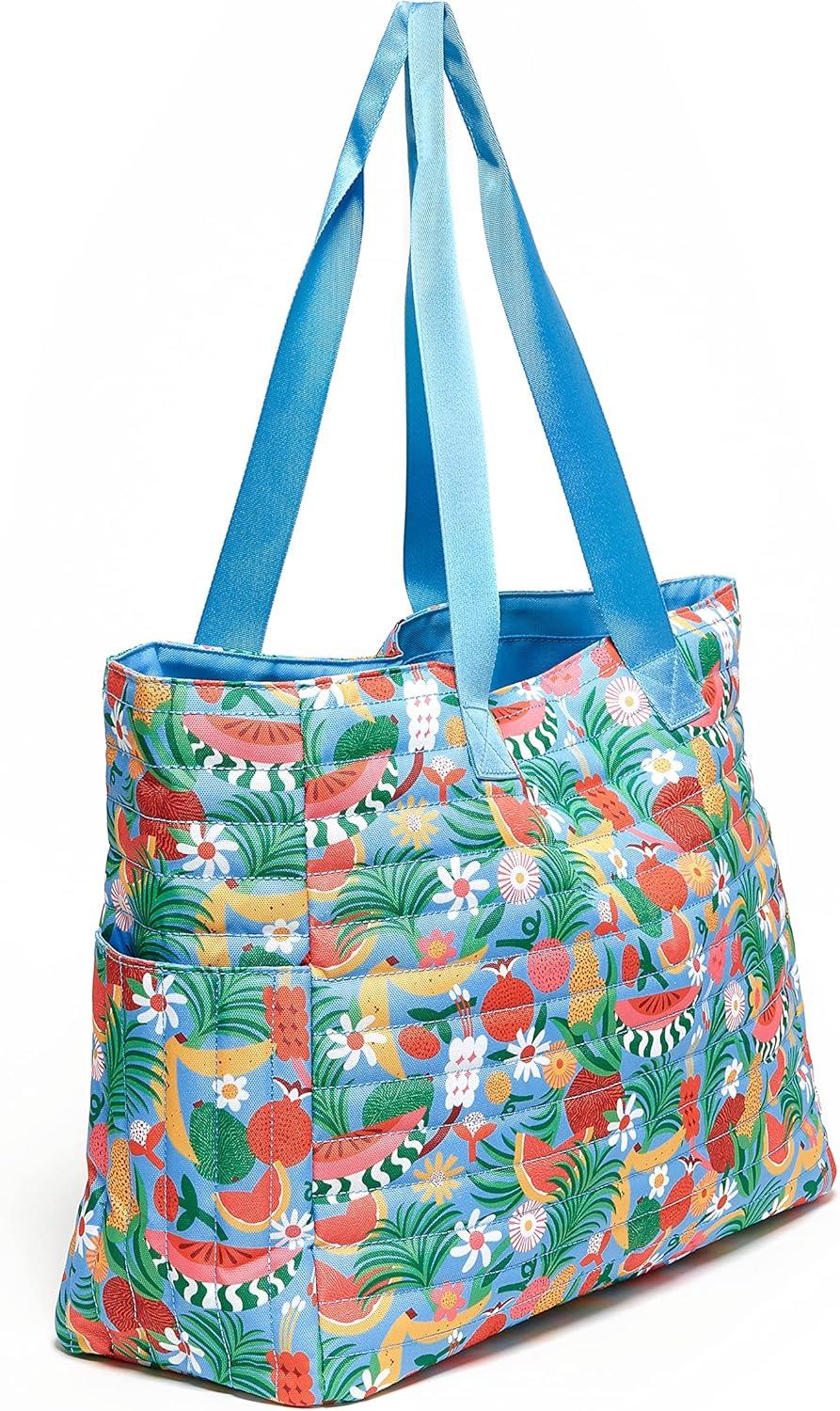 imagebando GoGo Work Computer Bag Large Tote Bag Holds 17 Inch Laptop Blue Quilted Shoulder Purse Tutti Frutti