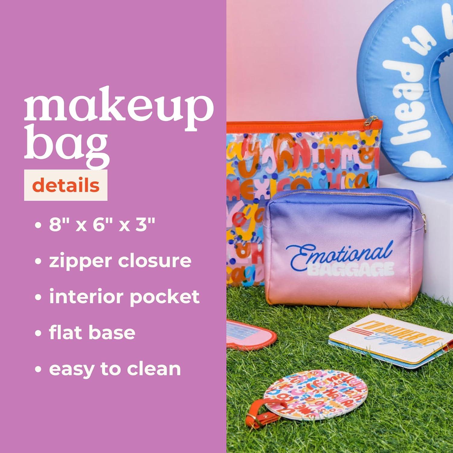 imagebando Womens Purple Nylon Cosmetic Case with Zipper Storage Pockets Travel Kit Organizer Bag for Makeup and Toiletries Emotional Baggage