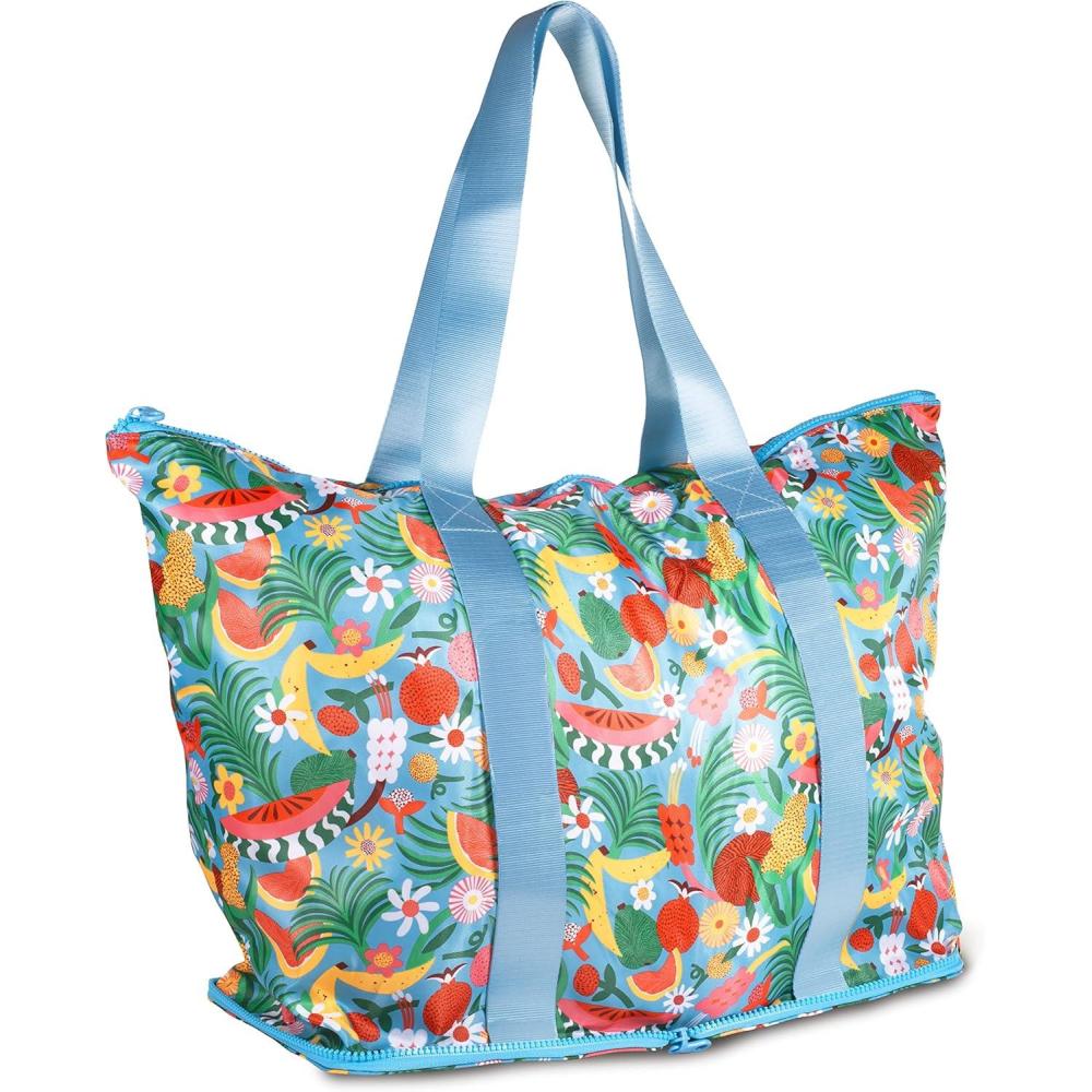 imagebando Foldable Beach Bag Large Tote Bag with Zipper Travel Tote Straps Hold Pool Towels Tutti Frutti