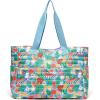 ban.do Go-Go Work Computer Bag, Large Tote Bag Holds 17 Inch Laptop, Blue Quilted Shoulder Purse, Tutti Frutti
