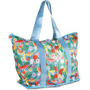 ban.do Foldable Beach Bag, Large Tote Bag with Zipper, Travel Tote Straps Hold Pool Towels, Tutti Frutti