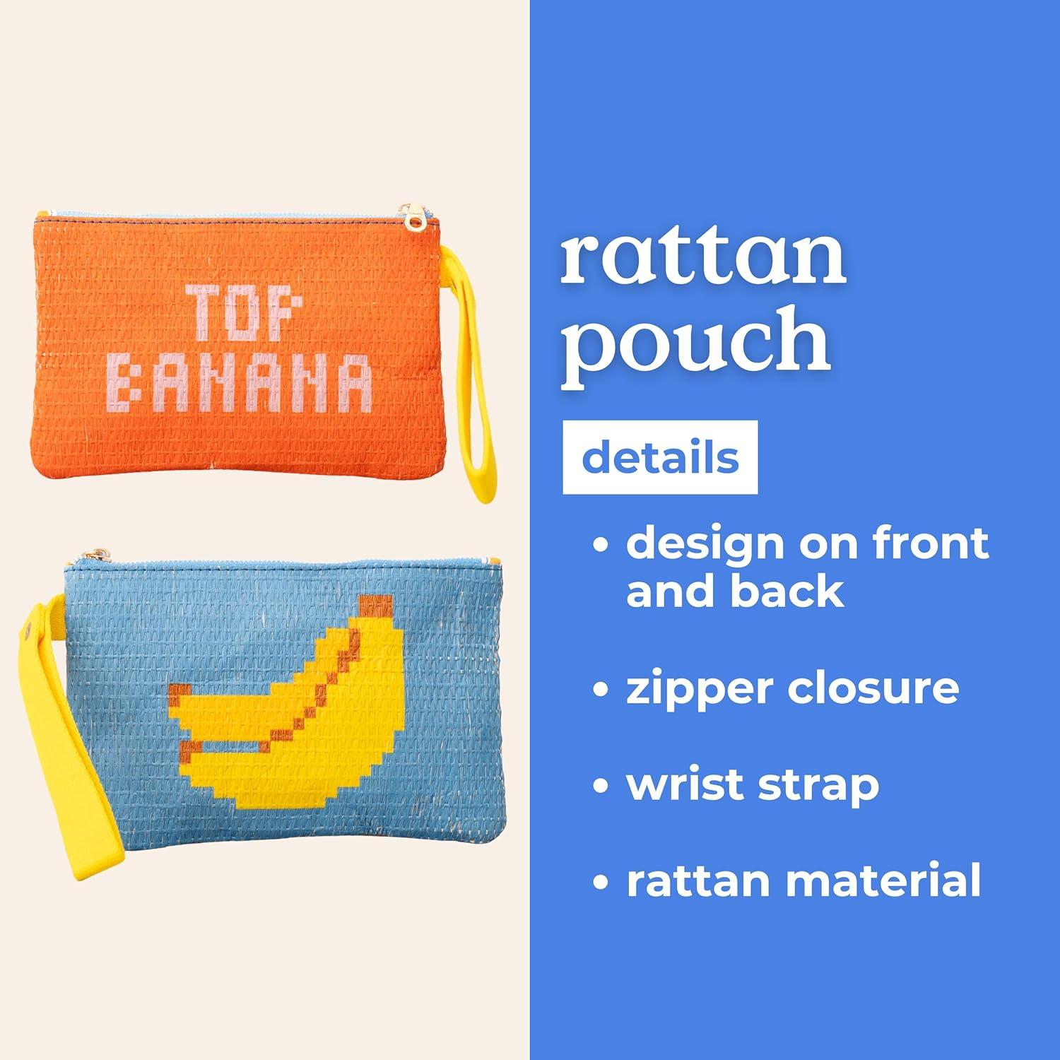 image:imagebando Banana Theme Rattan Zipper Pouch Two SidedReversible Bag for MakeupToiletriesPencils Fruit Tiles