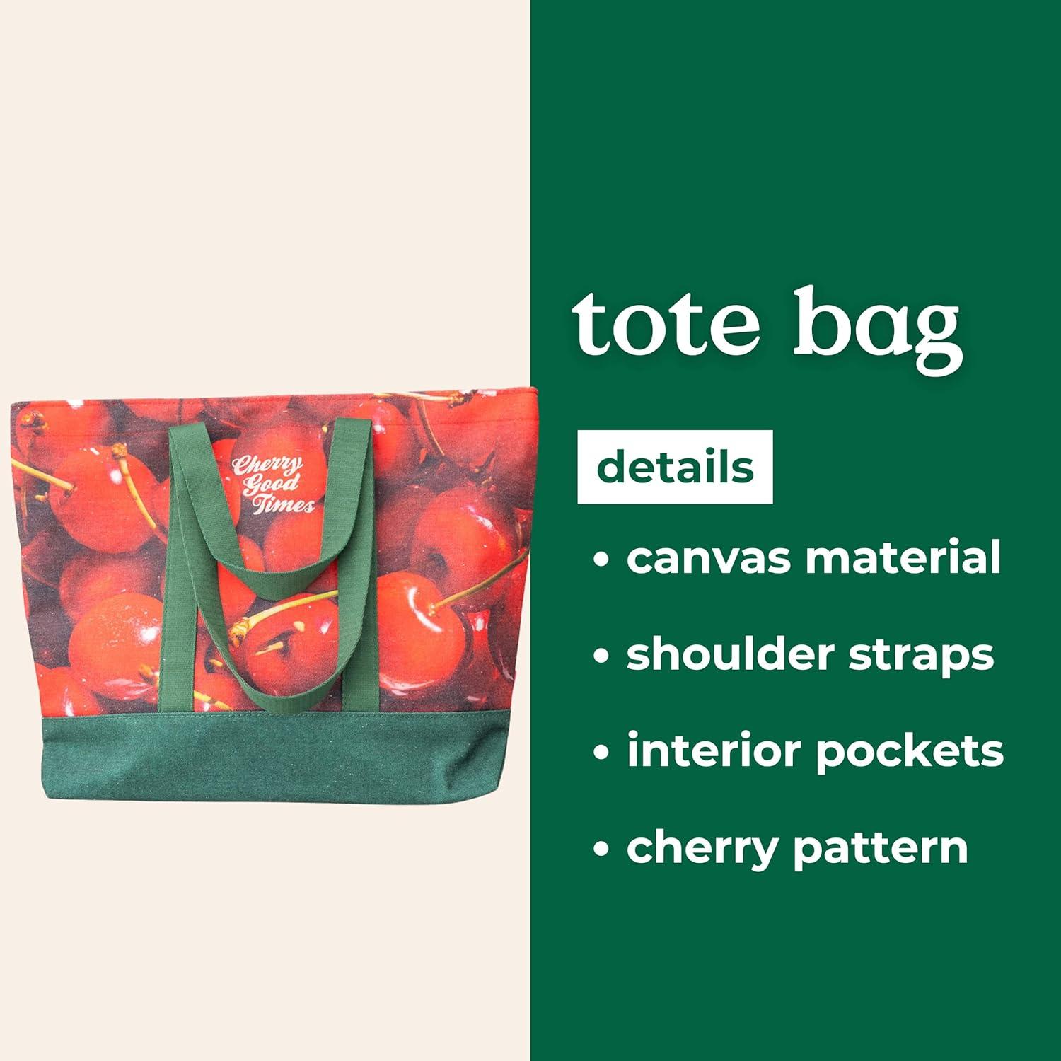 image:imagebando Large Resuable Tote Bag for Grocery ShoppingWork Photorealistic Fruit Produce Bag for Farmers Market with Pockets and Button Cherries