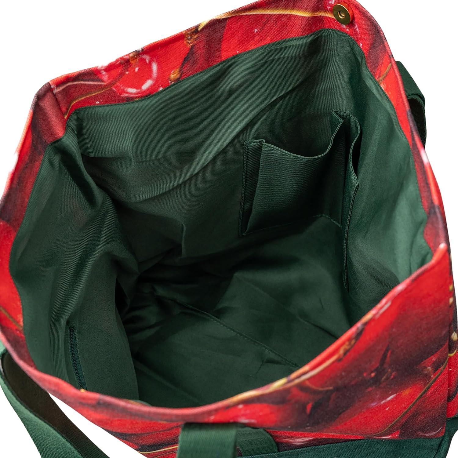 image:imagebando Large Resuable Tote Bag for Grocery ShoppingWork Photorealistic Fruit Produce Bag for Farmers Market with Pockets and Button Cherries