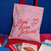 ban.do Big Canvas Bag with Shoulder Strap, Lightweight Reusable Travel Tote for Books, Beach or Produce, Library Card (Pink)