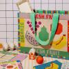 ban.do Rattan Market Bag with Handles for Groceries, Colorful Straw Purse/Handbag with Zipper Pocket for Beach/Pool, Fruit Tiles