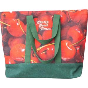 ban.do Large Resuable Tote Bag for Grocery Shopping/Work, Photorealistic Fruit Produce Bag for Farmers Market with Pockets and Button, Cherries