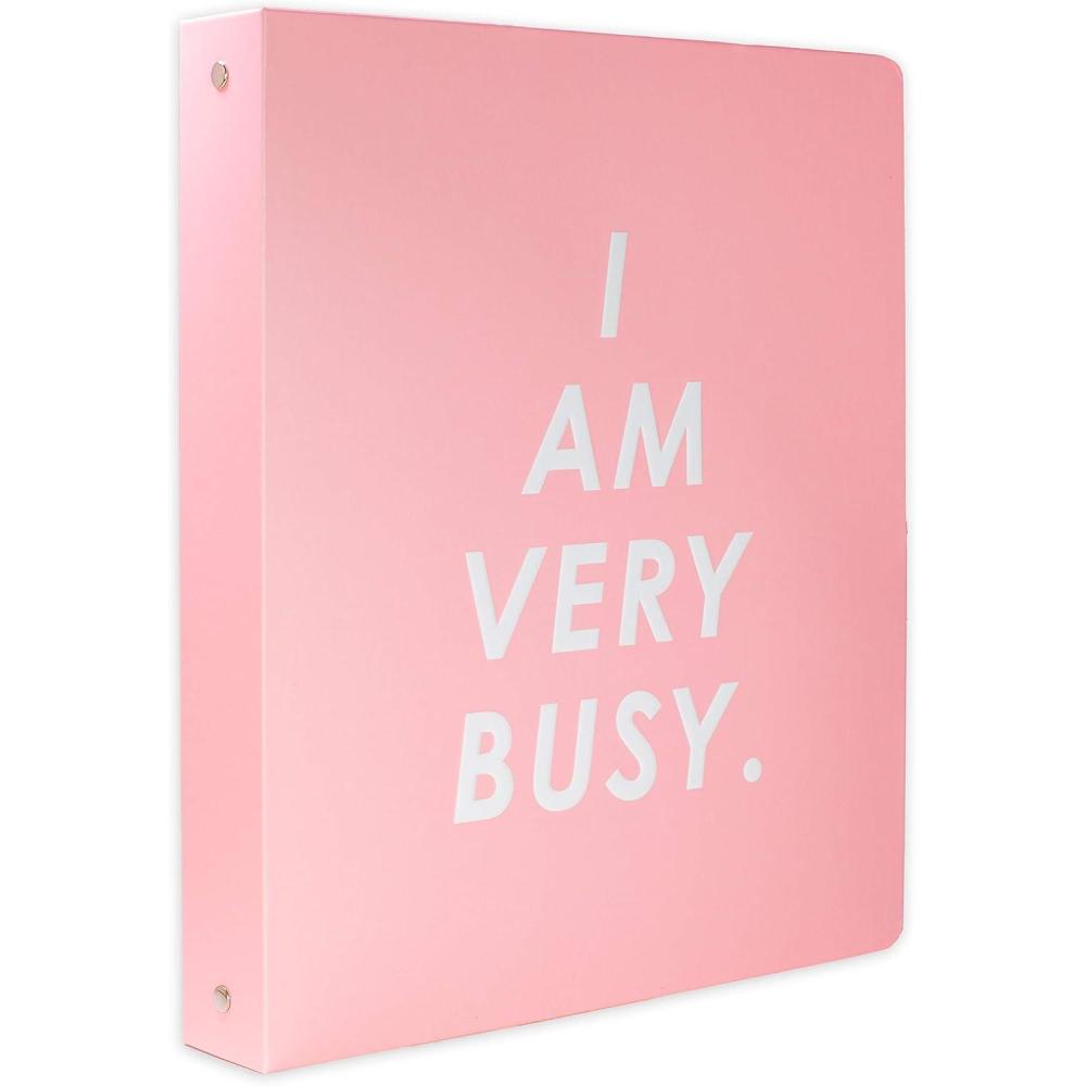 image:imagebando Hardcover 3 Ring Binder with 1 Inch Rings School and Office Organizer for Letter Size Paper I Am Very Busy Pink
