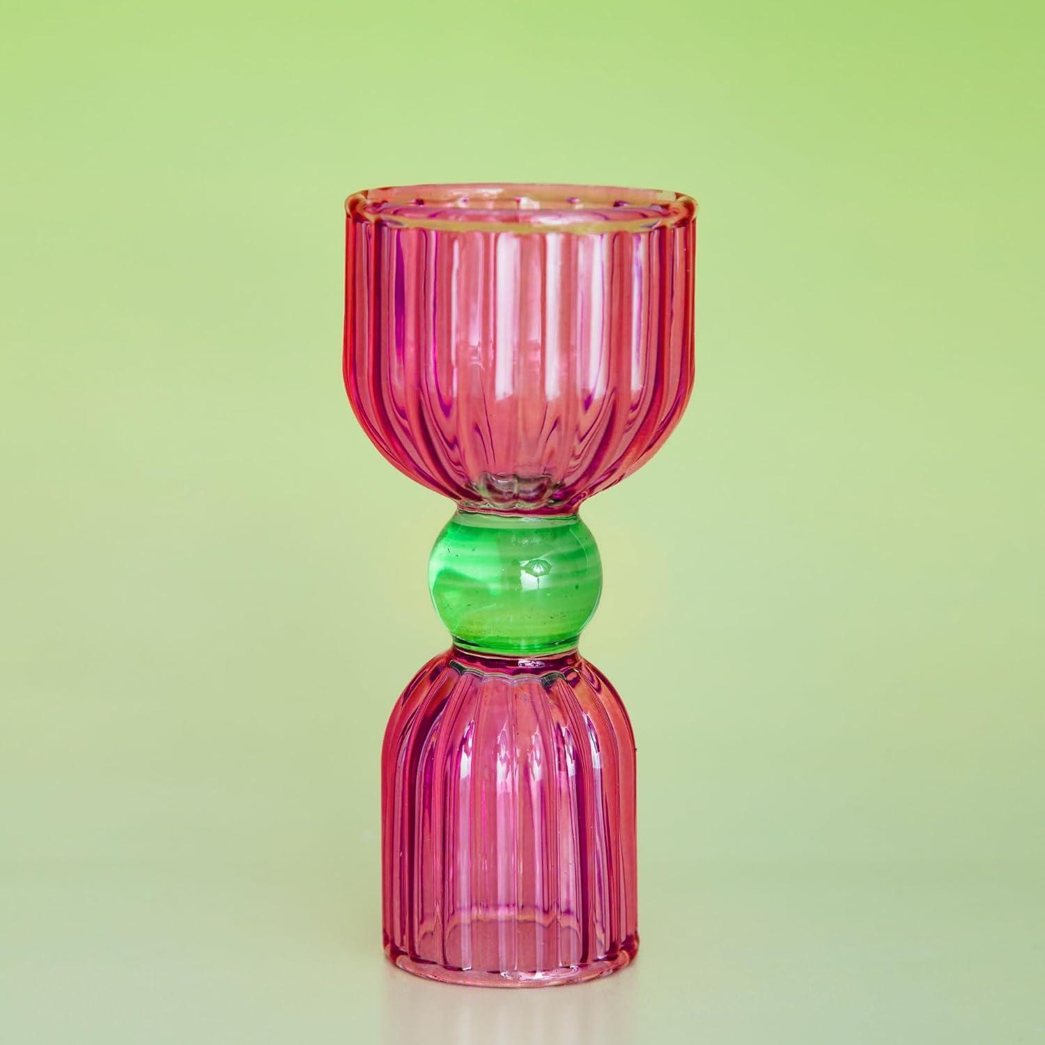 image:imagebando Cocktail Measuring Jigger Double Jigger Shot Glass 12 and 1 Shot Measuring Cup Pink Glass Bar Tool Tipsy Turvy