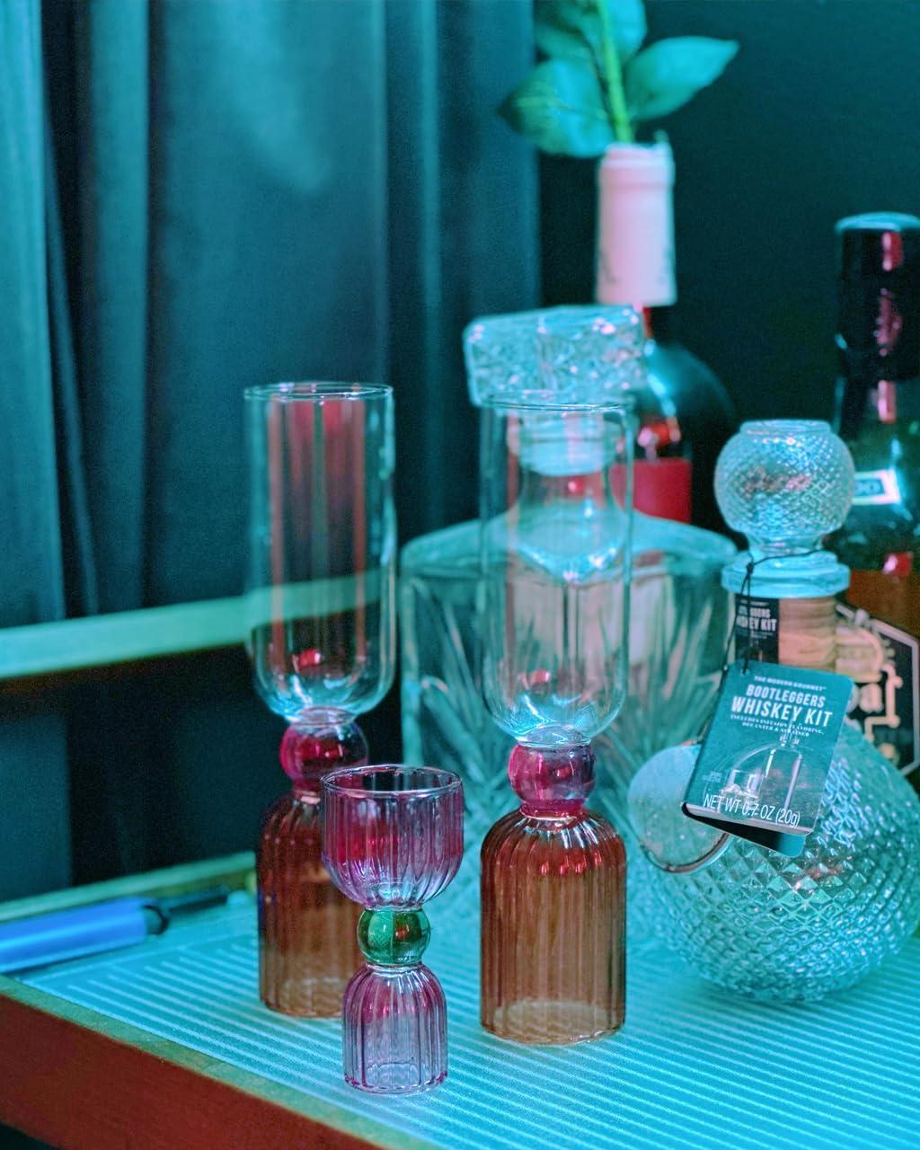image:imagebando Cocktail Measuring Jigger Double Jigger Shot Glass 12 and 1 Shot Measuring Cup Pink Glass Bar Tool Tipsy Turvy