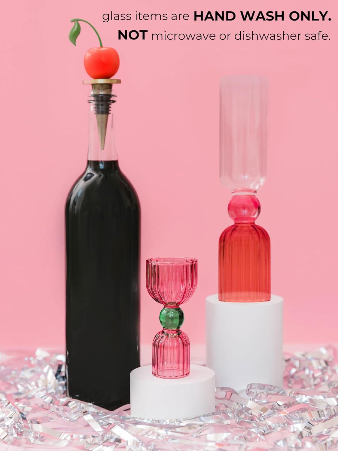 image:imagebando Cocktail Measuring Jigger Double Jigger Shot Glass 12 and 1 Shot Measuring Cup Pink Glass Bar Tool Tipsy Turvy