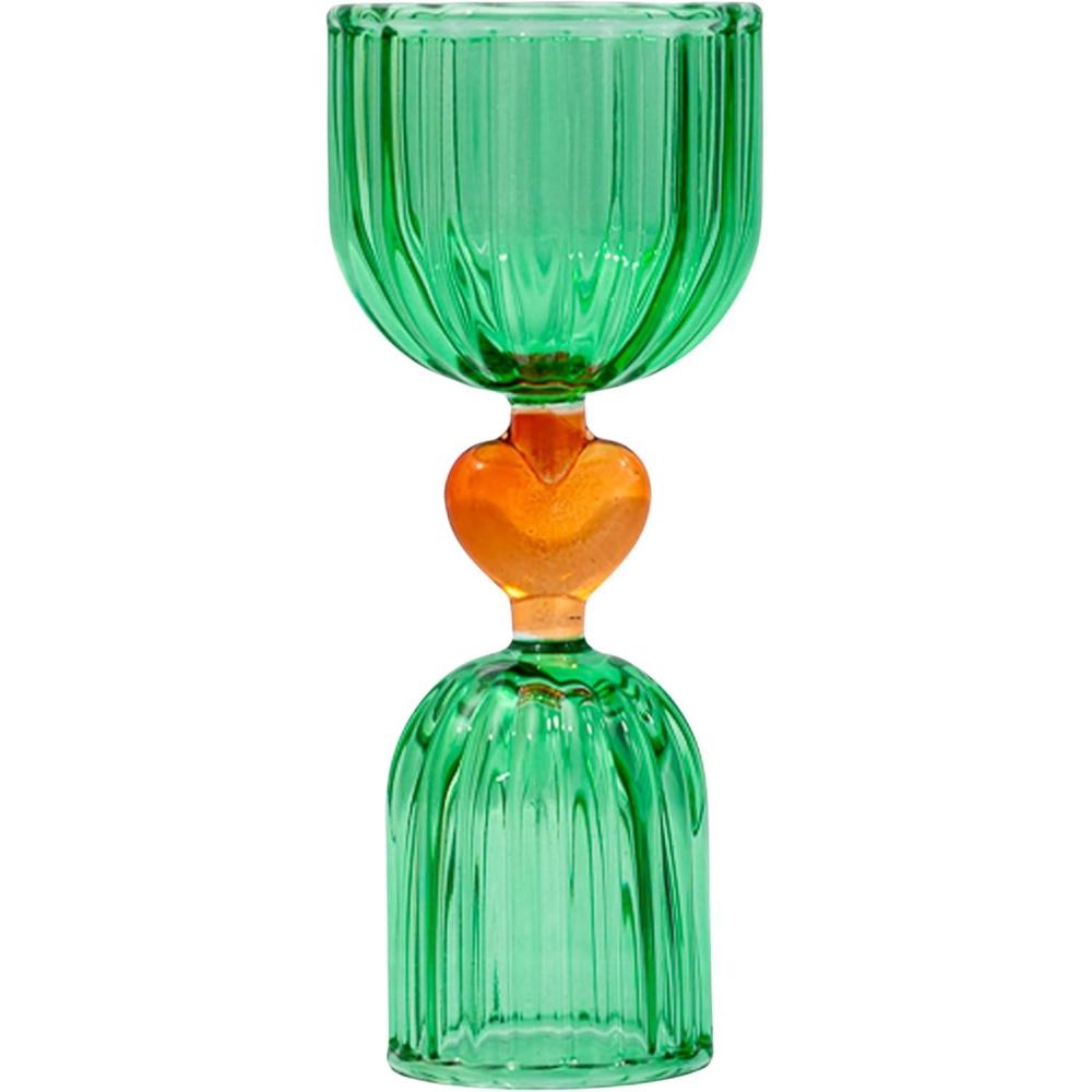 image:imagebando Retro Cocktail Measuring Jigger Double Jigger Shot Glass 12 and 1 Shot Measuring Cup Vintage Style Green Glass Bar Tool for Measuring and Bar Cart Decor Tipsy Turvy Green