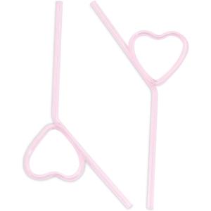 ban.do Cute Reusable Glass Straws for Iced Coffee, Set of 2, Decorative Shaped Straws, Hearts