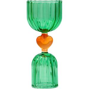 ban.do Retro Cocktail Measuring Jigger, Double Jigger Shot Glass, 1/2 and 1 Shot Measuring Cup, Vintage Style Green Glass Bar Tool for Measuring and Bar Cart Decor (Tipsy Turvy Green)
